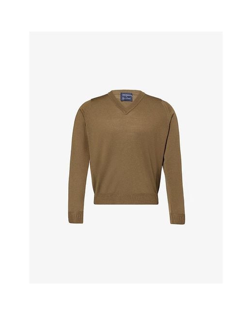 John Smedley Green X Bill Nighy V-Neck Merino Wool Jumper for men