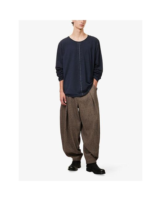 Uma Wang Blue Seam-Detail Long-Sleeved Stretch-Cotton T-Shirt for men