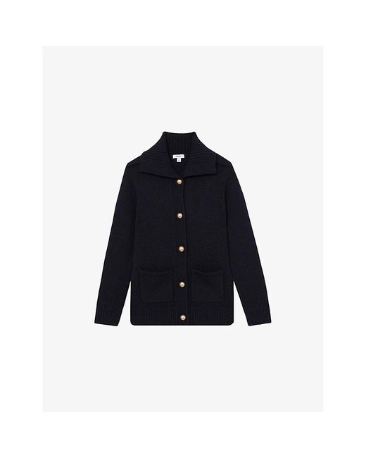 Reiss Blue Cat Spread-Collar Wool-Cashmere Knitted Cardigan