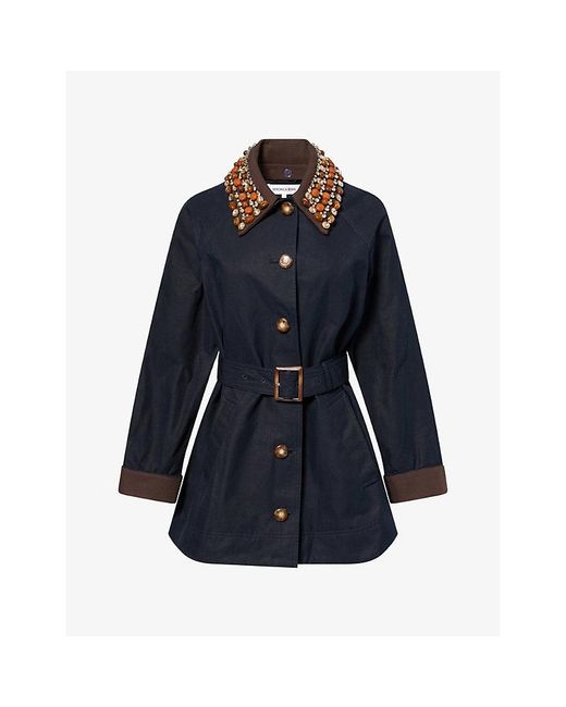 Veronica Beard Blue Langham Belted Cotton-Blend Coat