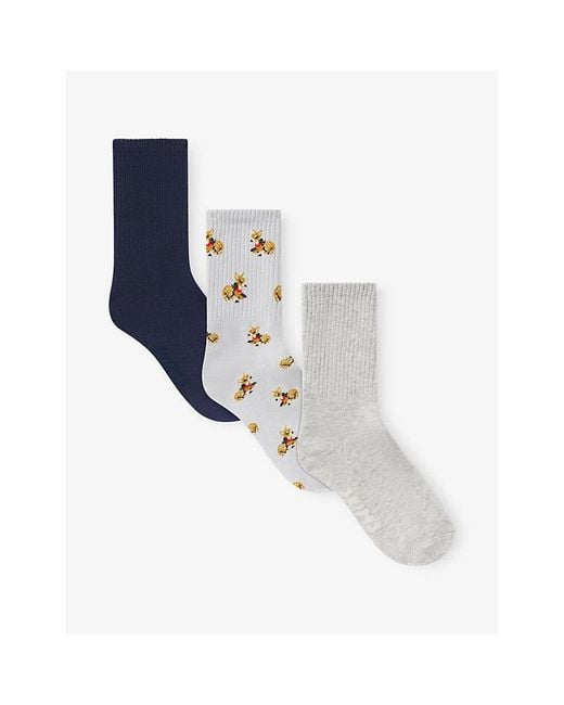 Skims White Ribbed Stretch Cotton-Blend Crew Socks Pack Of Three