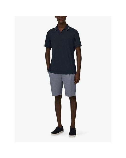 Boggi Blue Contrast-Trim Open-Collar Cotton-Blend Piqué Polo Shirt for men