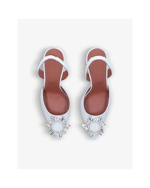 AMINA MUADDI White Begum Crystal-Embellished Slingback Satin Heels