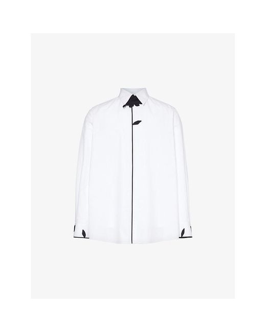 Valentino White Floral-motif Regular-fit Cotton Shirt for men