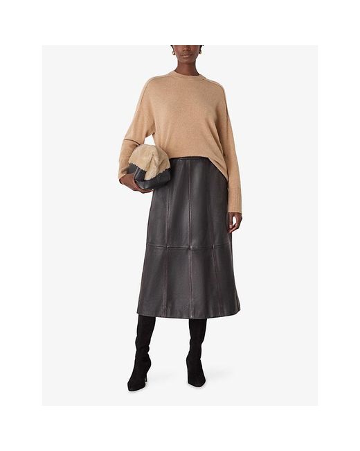 Whistles Brown Seam-Detail Relaxed-Fit Cashmere Jumper