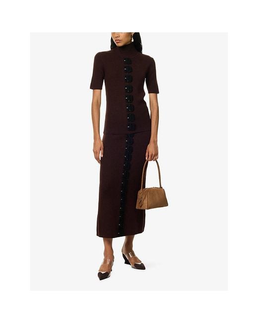 Zankov Brown Charlise Buckle-Embellished Wool Midi Skirt