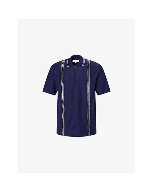 Palmes Blue Zip Short-Sleeves Cotton-Piqué Polo Shirt for men