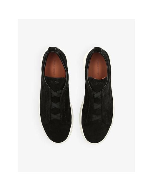 Zegna Black Triple Stitch Panelled Suede Low-Top Trainers for men