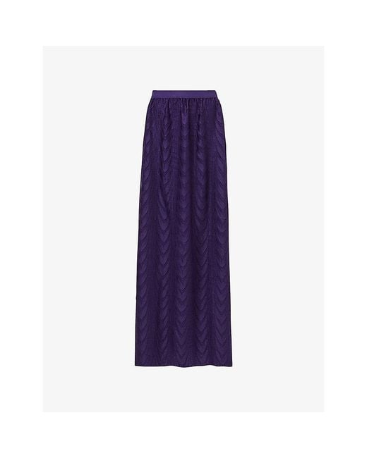 eem Purple Geometric-Pattern Plisse Woven Maxi Skirt