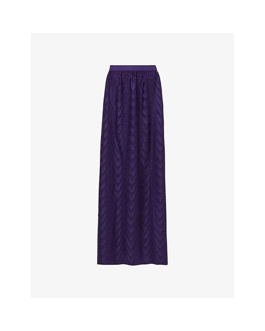 eem Purple Geometric-Pattern Plisse Woven Maxi Skirt