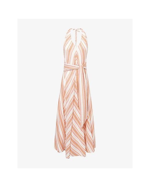 ME+EM Pink Stripe Belted Cotton Maxi Beach Dress