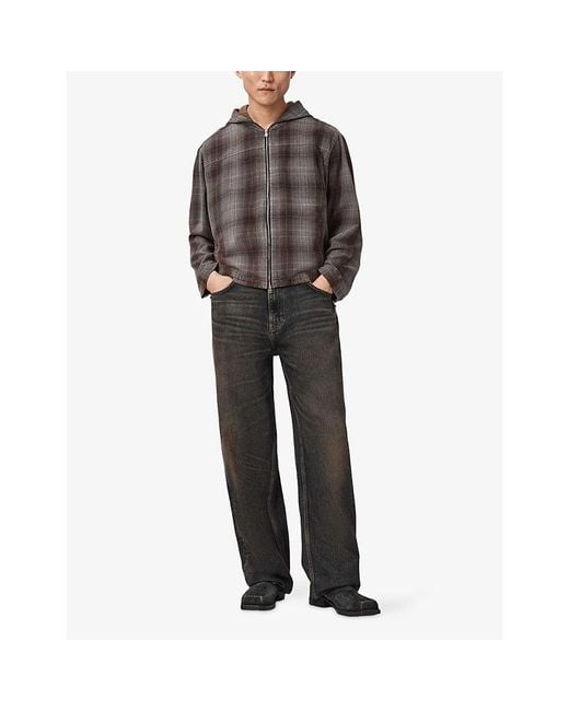 AllSaints Brown Santo Hooded Checked Cotton Shirt for men