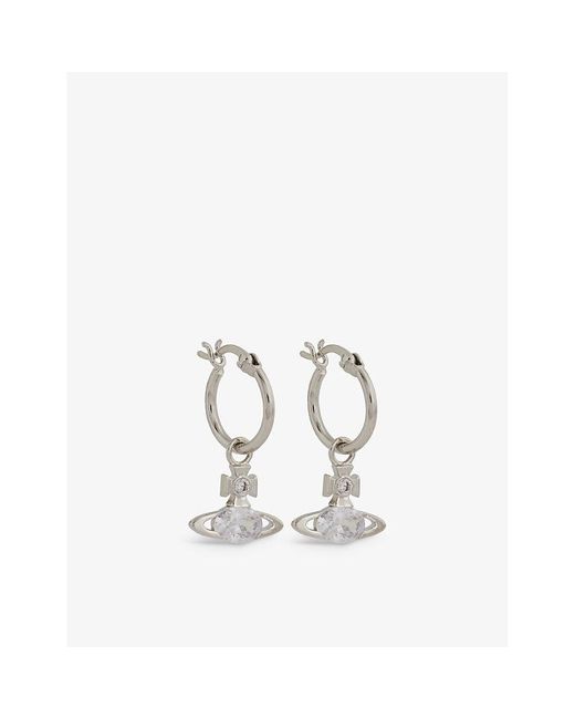 Vivienne Westwood White Elianne Orb-embellished Brass And Cubic Zirconia Hoop Earrings