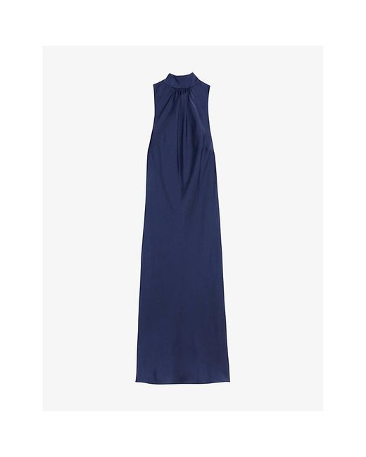 Ted Baker Blue Llauraa Bow-embellished High-neck Woven Midi Dress