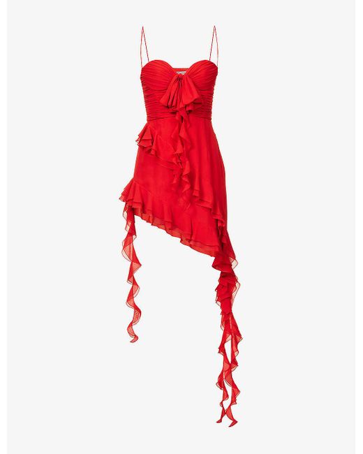 Alessandra Rich Red Georgette Asymmetric-hem Silk Mini Dress