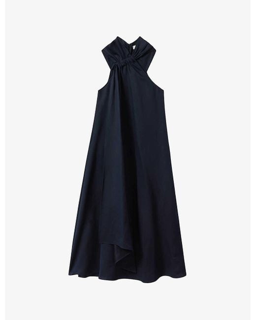 Reiss Blue Cosette Relaxed-fit Halter-neck Linen Maxi Dress