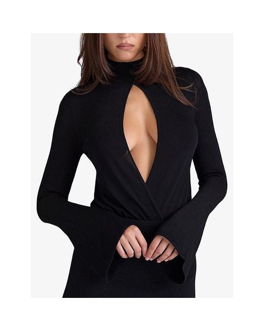 House Of Cb Black Lois High-Neck Stretch-Woven Bodysuit Xs (A-C Cup)