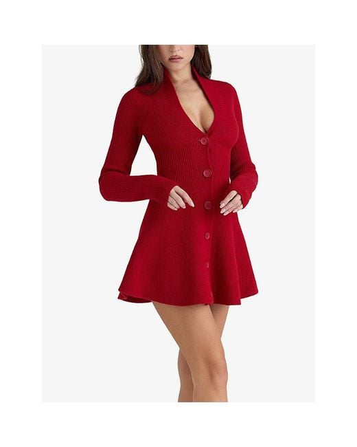 House Of Cb Red Aubrey Cardigan Wool-Blend Mini Dress Xs (A-C Cup)