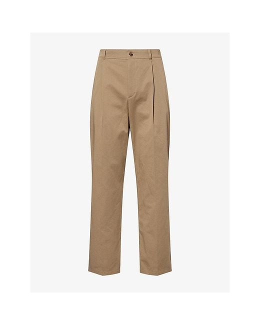 Valentino Garavani Natural Straight-Leg Single-Pleat Cotton Chinos for men