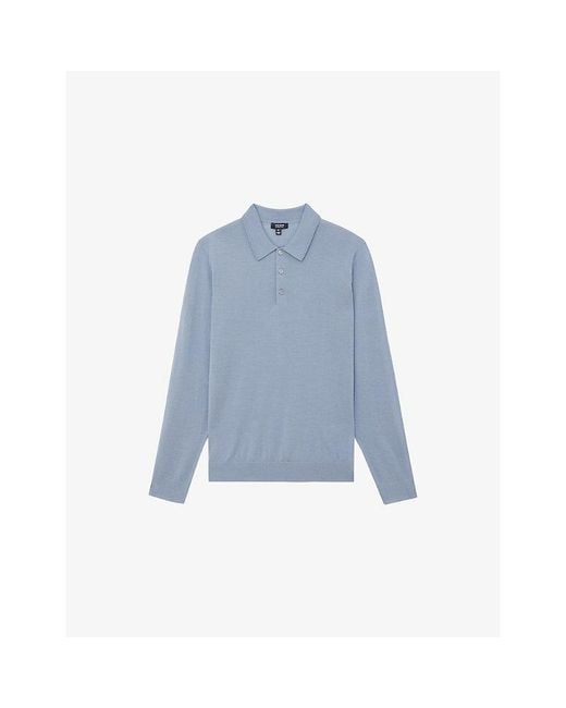 Reiss Blue Trafford Half-Button Merino-Wool Polo for men