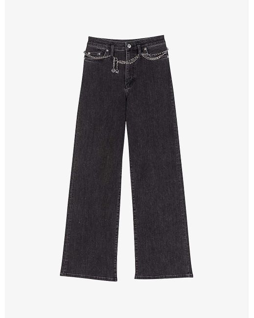 Maje Pantin Wide-leg Chain-belt Stretch-denim Jeans in Blue | Lyst
