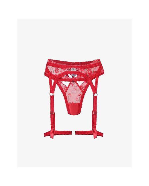 Lounge Underwear Red Cecily High-rise Mesh Two-piece Set