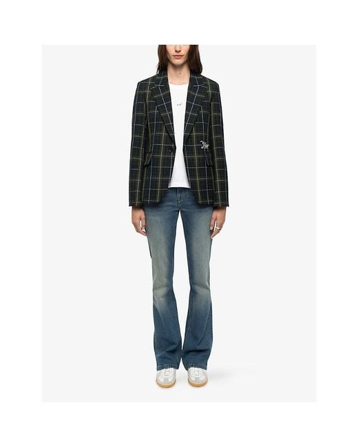 Zadig & Voltaire Black Vavy Relaxed-Fit Tartan Stretch-Woven Blazer