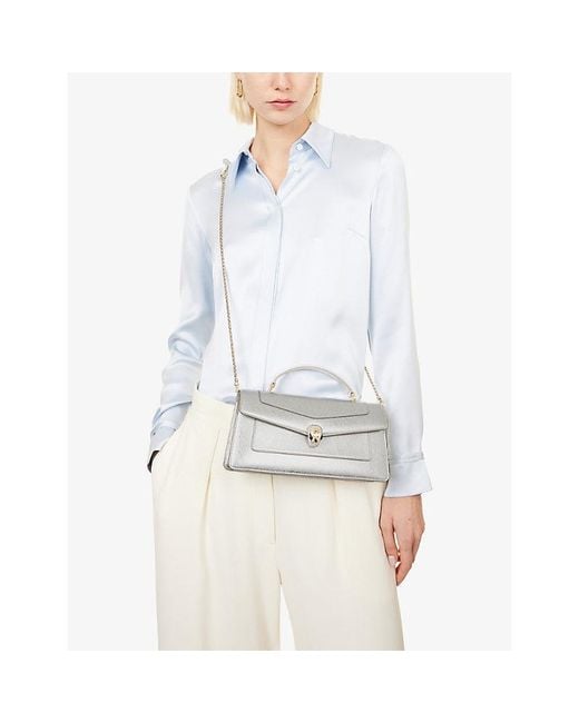 BVLGARI Gray Serpenti Forever Elongated Metallic-Leather Top-Handle Bag