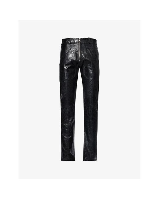 Cole Buxton Black Stacked Straight-leg Leather Carpenter Trousers for men