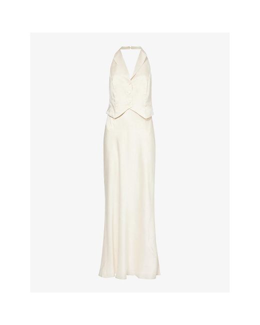 Rixo White Estella Waistcoat Silk Maxi Dress