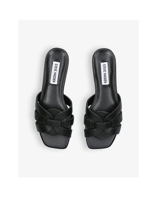 Steve Madden Black Vcay 017-strap Flat Leather Sandals
