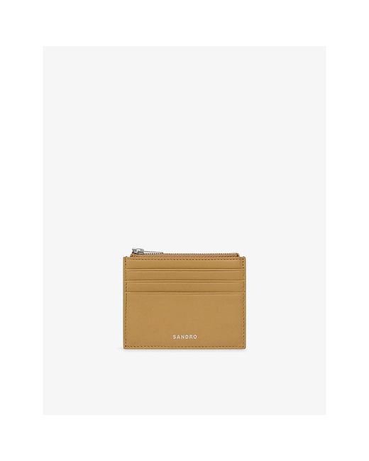 Sandro Natural Zipped Logo-Embossed Leather Cardholder for men