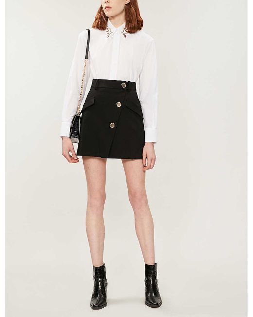 Maje Jana Asymmetric Buttoned-front Cotton-blend Mini Skirt in Black | Lyst