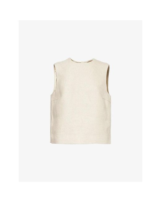 Theory Natural Darted Sleeveless Round-neck Linen Top