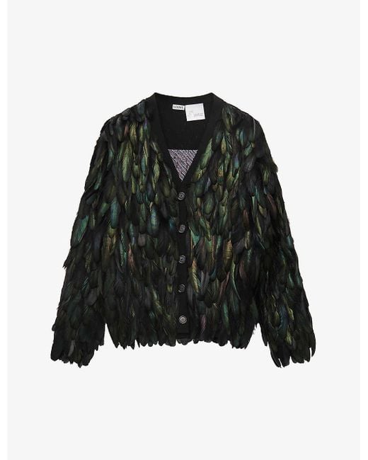 Loewe Black X Howl's Moving Castle Howl Faux Feather-trimmed Wool-blend Cardigan for men