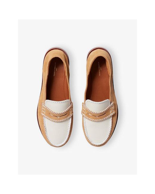 Claudie Pierlot Brown Contrast-Stitch Suede Loafers