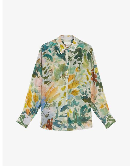 Ted Baker Green Piccola Floral-print Relaxed-fit Woven Shirt