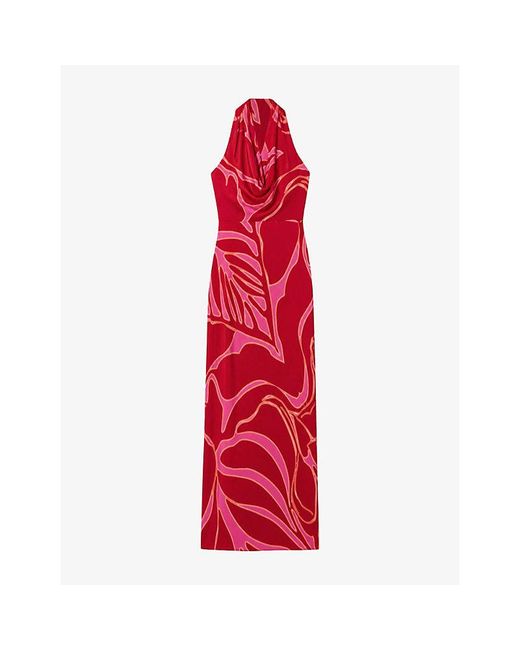 Ro&zo Red Floral-Print Halterneck Woven Maxi Dress