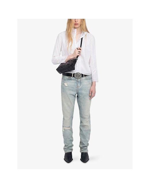 Zadig & Voltaire White Tano Lace-Panel Cotton-Blend Shirt