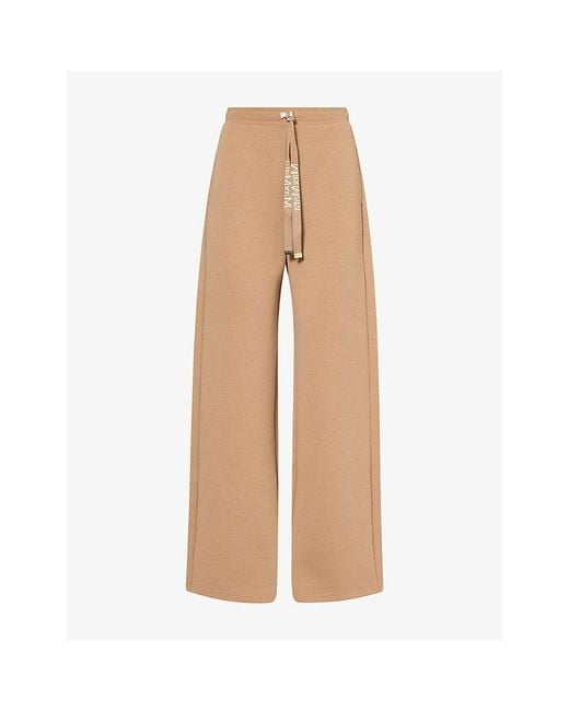 Max Mara Natural Wide-Leg Branded-Drawstring Cotton-Jersey Trousers