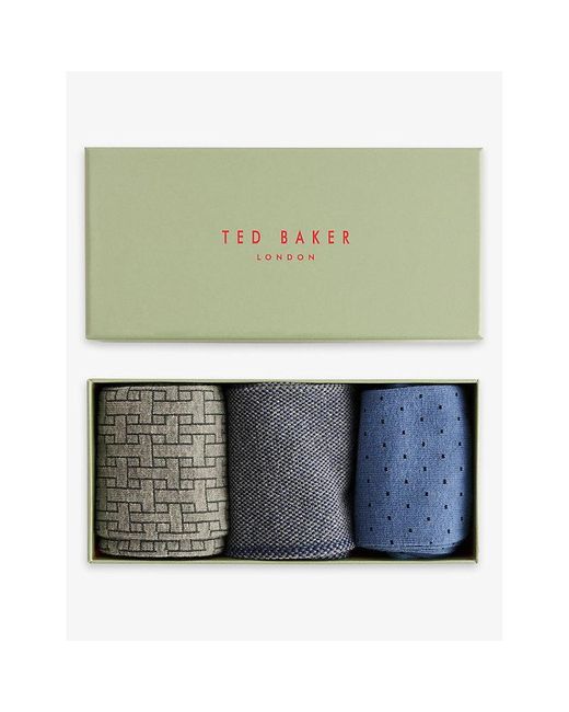 Ted Baker Green Tsokpak Patterned Pack Of Three Socks for men