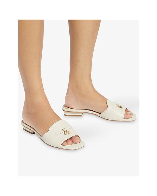 Dune White Lindo Leather Slides