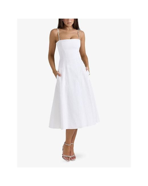House Of Cb White Dolly Square-Neck Stretch-Cotton Midi Dress