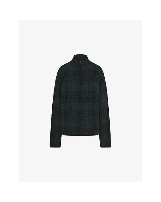 Skims Black Check-Print Quarter-Zip Fluffy-Knit Jumper