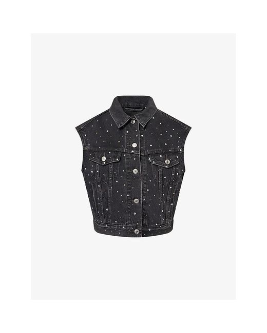 Levi's Black 90S Shrunken Rhinestone-Embellished Denim Trucker Vest