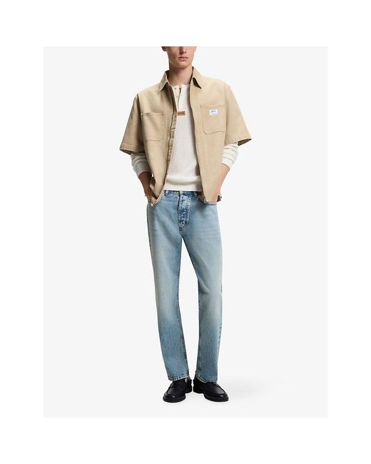 HUGO Blue Faded Tapered-Leg Stretch-Denim Jeans for men