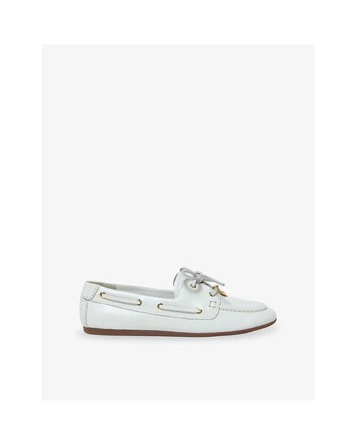 Maje White Branded Leather Boat Shoes