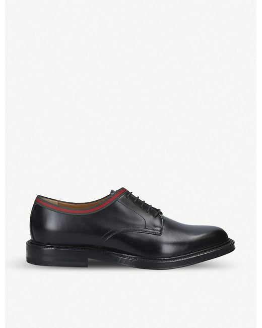 Gucci Black Beyond Web-striped Leather Derby Shoes for men