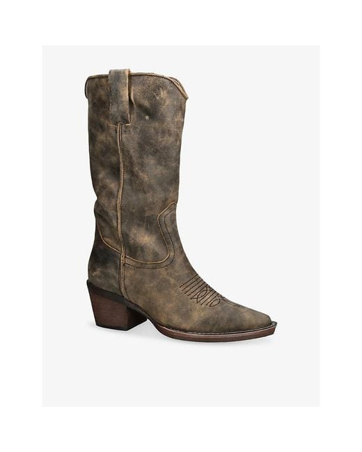 Steve Madden Brown Albany Leather Heeled Cowboy Boots