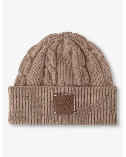Mulberry Brown Softie Brand-patch Wool-knit Beanie Hat